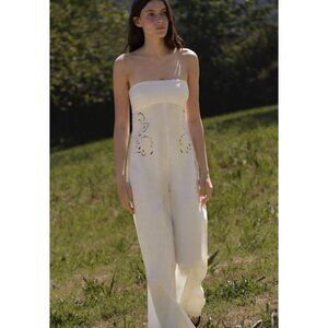 NWT ZARA White Strapless Jumpsuit Wide Leg Embroidered Blogger Favorite Size XS